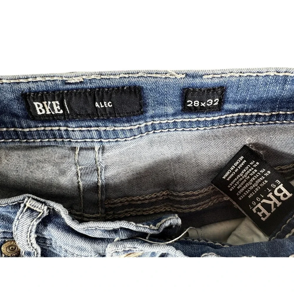 BKE Alec Jeans Mens 28x32 Blue‎ Cotton Low Rise Slim Fit Straight Leg Whiskered